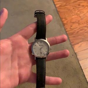 Buluva stainless steel watch with leather band